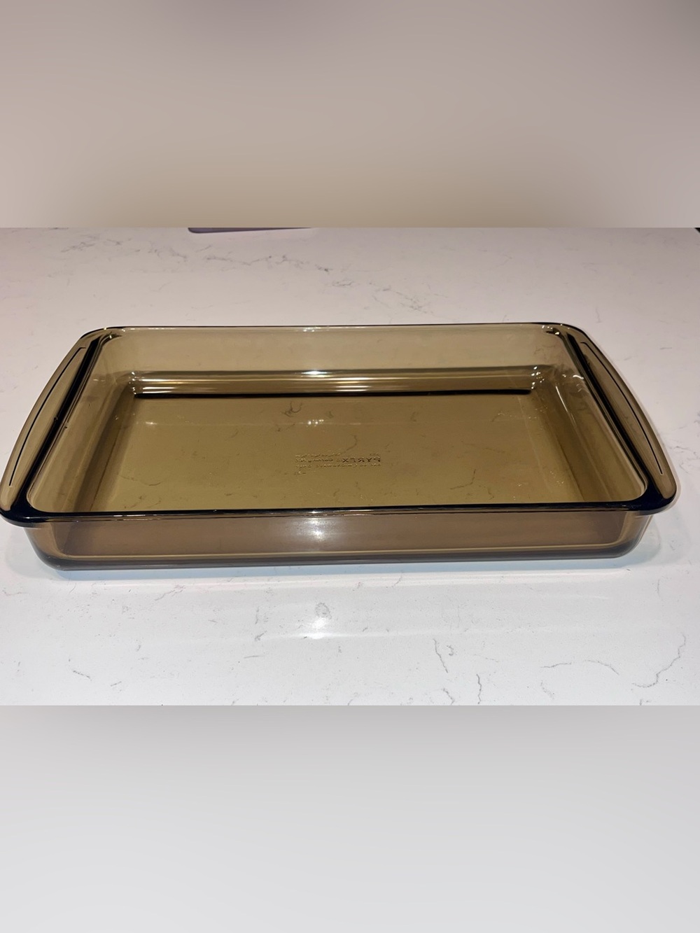 VTG Pyrex 1979 amber- brown glass #232 rectangular baking dish 13.5x 8 3/4x 2”